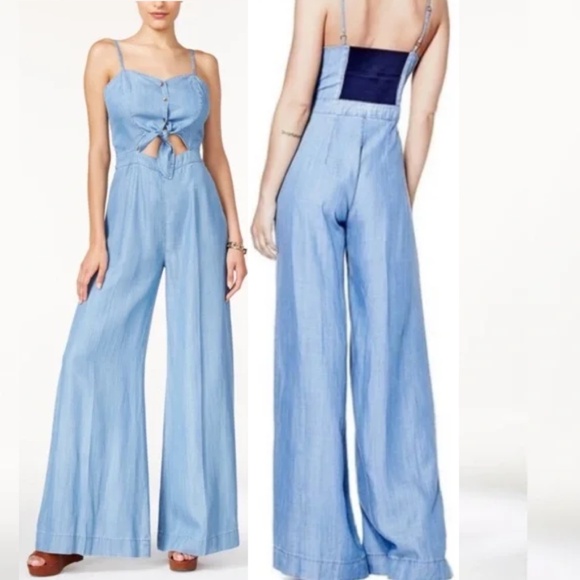 GUESS Leila Palazzo Chambray Jumpsuit 4 - Picture 1 of 16